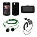 Blackberry Bold 9650 Premium Black Leather Carrying Pouch+Rubberized Black Snap-on Hard Case Cover+Neon Green Stereo In-ear Headphones+Rapid Car Charger Combo For Blackberry Bold 9650