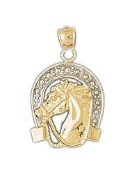 Dazzlers Solid 14k Two Tone Yellow and White Gold Horse Horseshoe Charm Pendant Available in three colors from jewelsberry (weights: 2.4 grams only)