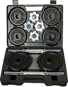 20 KG KURZHANTELSET / 2 X KURZHANTEL / 4 X 2,5 KG / 4 X 1,25 KG INKL. KOFFER