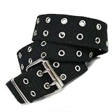 Canvas Black & Silver Double Grommet Holes Belt X-Large