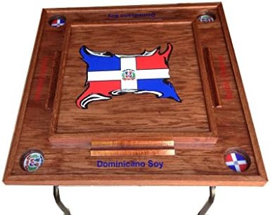 latinos r us Domino Table with Dominican Republic 3D Flag-red Mahogany
