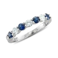 Natural Sapphire Diamond Wedding Ring in Platinum 7 Stone Ring (G, SI1-SI2, 0.90 cttw) Certificate of Authenticity