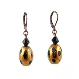 Earrings - E256 - Polka Dot Plated Glass and Swarovski (tm) Crystal - Oval ~ Jet Black