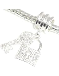 Pro Jewelry .925 Sterling Silver " Key & Lock w/ Cz Dangle " Pandora Troll Chamilia Biagi Bead Compatible