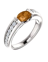 18K White Gold 7.00x5.00mm Oval Cut Bronze Tourmaline and Diamond Ring -- LIFETIME WARRANTY
