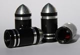 Anodized Aluminum Alloy Valve Stem Cap 4 pack Set Black Bullet