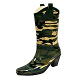 Green Camouflage Rubber Cowboy Rain Boots