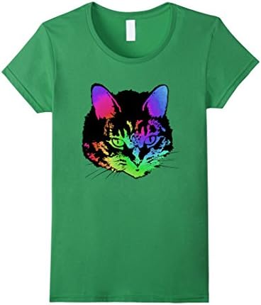 Women's Tye Dye Cat Face TShirt Small Grass