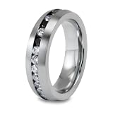 Black and White Round Cubic Zirconia Stainless Steel Ring (6mm) - Sizes 8 - 12
