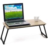 BeautyHalo Adjustable Laptop Table Portable Bed Tray Book Stand, Foldable Legs--Beech