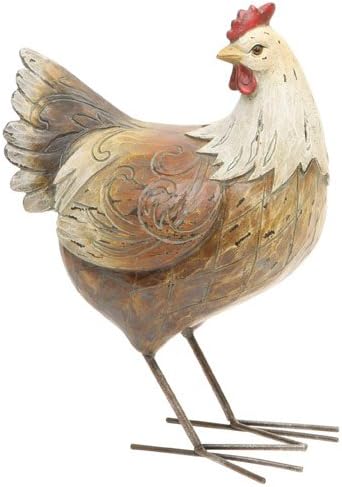 Hen Chicken Sculpture with Distressed Antique Wood Finish, Home Garden, 10-inch