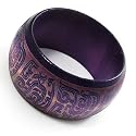 Wide Purple Etched Wooden Bangle