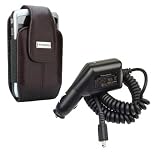 Combo of Blackberry Burnt Sienna Lambskin Leather Tote Pouch Case with Strap and Car Charger for Blackberry Curve 8300 8310 8320 8330 8350i