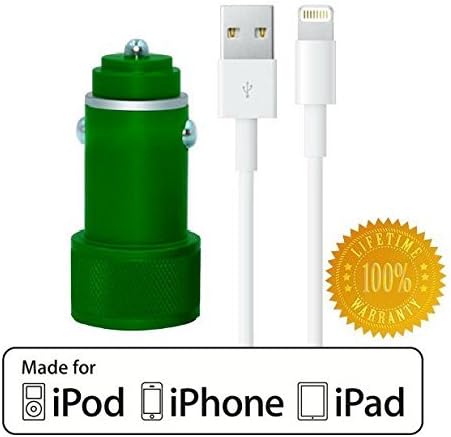 CELLTRONIX® 2.1A Dual USB Port Car Charger Portable Travel Charger Rapid Car Charger Auto Adapter + 3.3ft lightning cable for Iphone 6S/6SPlus/5s/5/5c (Green)