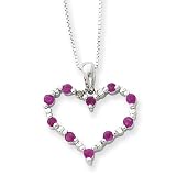 Sterling Silver Ruby Valentines Heart Necklace 18"