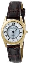 AK Anne Klein Women's Gold-Tone Easy to Read Instalite Watch with a Brown Leather Strap #10-7908MPBI