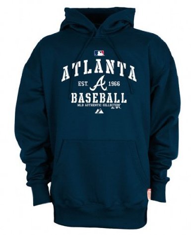 MLB Atlanta Braves Adult Long Sleeve Hooded Fleece Pullover (Pro Navy, Large)