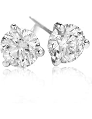 18k White Gold Round Brilliant Cut Diamond 3 Prong Martini Stud Earrings (GH, SI3, 0.50 carat)