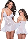 Sexy Sheer White Lace Bridal Lingerie Set: Gorgeous See Through Babydoll Chemise
