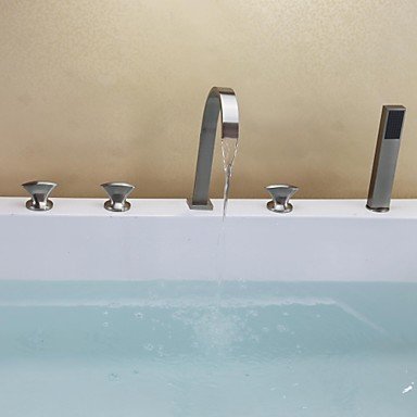 Contemporary Nickel Brushed Five Holes Three Handles Waterfall