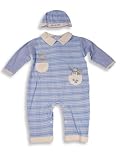 Beyond Basics Kids - Infant Baby Boys Long Sleeved Coverall with Matching Cap, Blue, White