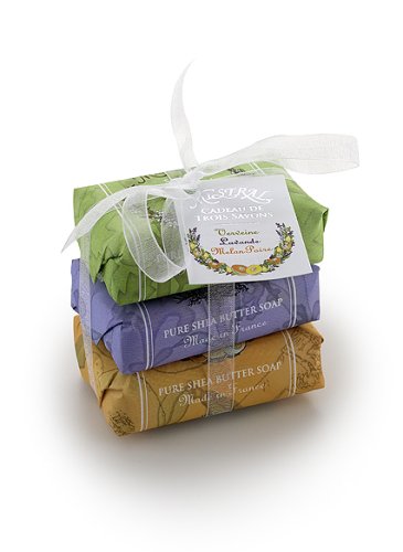 Mistral Soap Pack with a Bow, 3 - 100 g paper wrapped soaps: Verbena, Lavender, Melon Pear