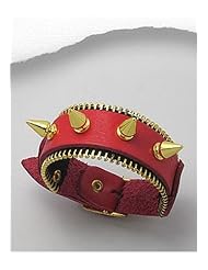 Red Leather Bracelet In Brass