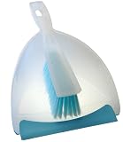 Elliott's Dustpan & Brush Set with Co Injected Rubber Lip Translucent, Aqua Blue