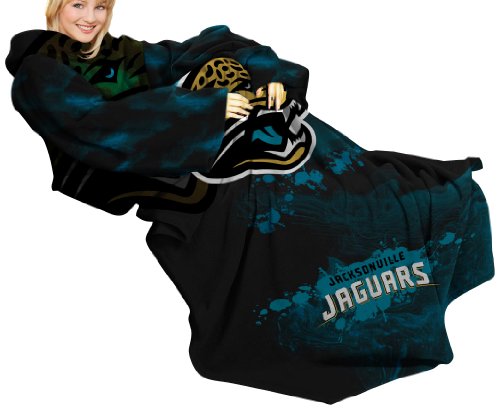 NFL Jacksonville Jaguars Adult Comfy Throw, Officially Licensed Blanket with Sleeves by Northwest, 