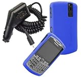 2 Pieces Value Combo of Blue Silicone Skin Cover Case and Car Charger for Blackberry Curve 8300 8310 8330 8320