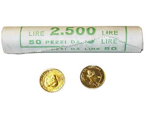 Roll of 50 Lire Pope John Paul II Gold Clad Vatican Coins