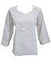 Boho Indian Kurta White Tunic Tops Floral Embroidered Cotton Summer Blouse Medium