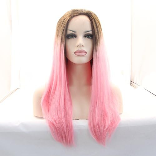 Everydaywigs® 24 Inch Brown/pink Ombre Color Wavy Synthetic Lace Front Wigs Glueless Black to Lavender Heat Resistant Hair Wigs
