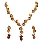 Red & Green coloured Stone with Gold Plated Necklace Earring Set