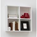 BARI Four Compartment Wall Mounted Shelf Unit for CD / DVD / Books / Ornaments in White Colour