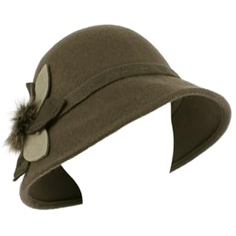 100% Wool Real Fur Floral Winter Structured Cloche Bucket Bell Church Hat Gray