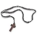 INBLUE Men,Women's Wood Pendant Necklace Brown Cross Bead 24 Inch Rosary Chain