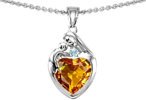 Star K Loving Mother Child Family Pendant 8mm Heart-Shape Simulated Citrine