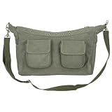Khaki Vintage Top Zip 2-Pocket Shoulder Bag w/Accents