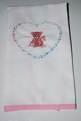 Embroidered Baby Bib - A Bear at Heart Trimmed in Pink