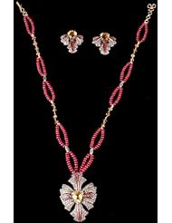 Citrine & Pink Tourmaline Necklace & Earrings Victorian Set - 18 K Gold