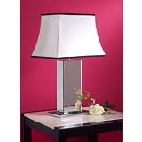 Laura Ashley TX0008 Blythe 1 Light Art Deco Mirrored Silver Table Lamp, Cream, Black Shade, B9315