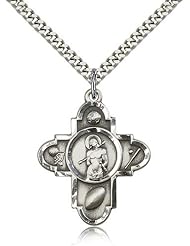 Sports 5 Way Cross St Sebastian Medal, Sterling Silver