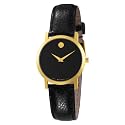 Movado Women's 606131 Museum Black Leather Strap Round Dial Watch