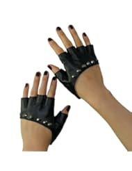 New Lady Gaga Sexy Diva Art Black Rivet Fingerless PU Leather Five Fingers Gloves