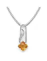 18k White Gold Clover Shaped Citrine and Diamond Pendant
