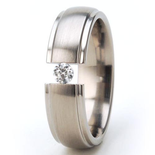 New 6mm Titanium Tension Set Ring, White Sapphire Bands, Free Sizing 4.5-11
