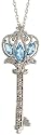 10k White Gold 18" Chain & 1 1/4" (32mm) tall Key Pendant, w/ 0.05 Carat Brilliant Cut Diamonds & 0.60 Carats Marquise Cut Blue Topaz Stones