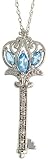 10k White Gold 18 Chain & 1 1/4 (32mm) tall Key Pendant, w/ 0.05 Carat Brilliant Cut Diamonds & 0.60 Carats Marquise Cut Blue Topaz Stones