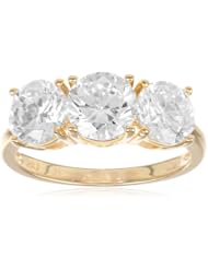 18k Yellow Gold Plated Sterling Silver Round Diamond Simulant Yesterday, Today, Tomorrow 3-Stone Ring, (5.45 cttw), Size 7